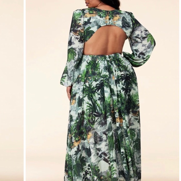 Plus size green palm tree dress - Picture 2 of 10